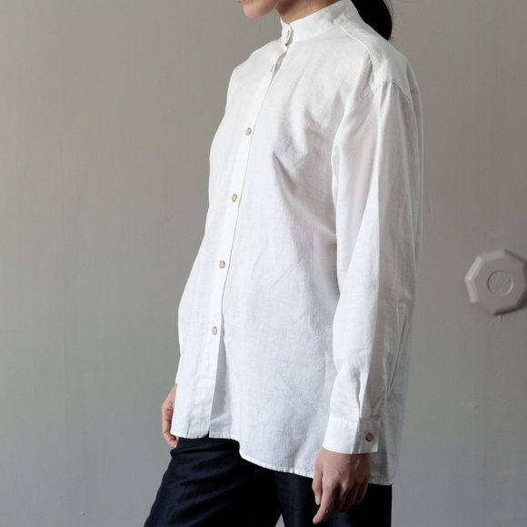 Solid Cotton Button Down Shirt Long Sleeve White - Picture 1 of 2